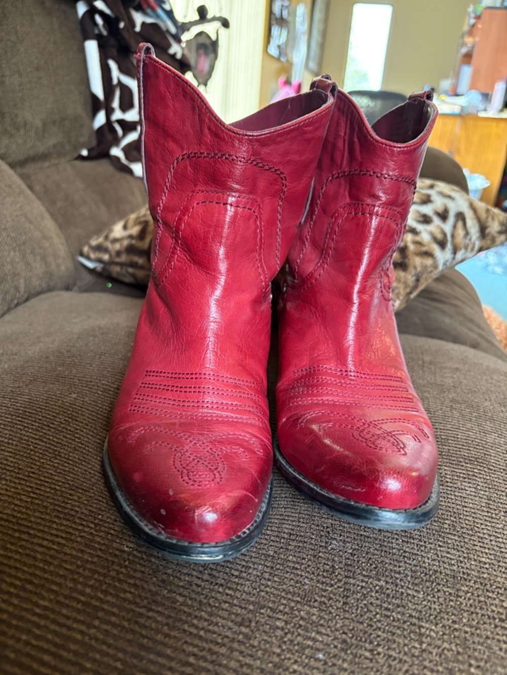 Franco Sarto Red Leather Western Ankle Boots
